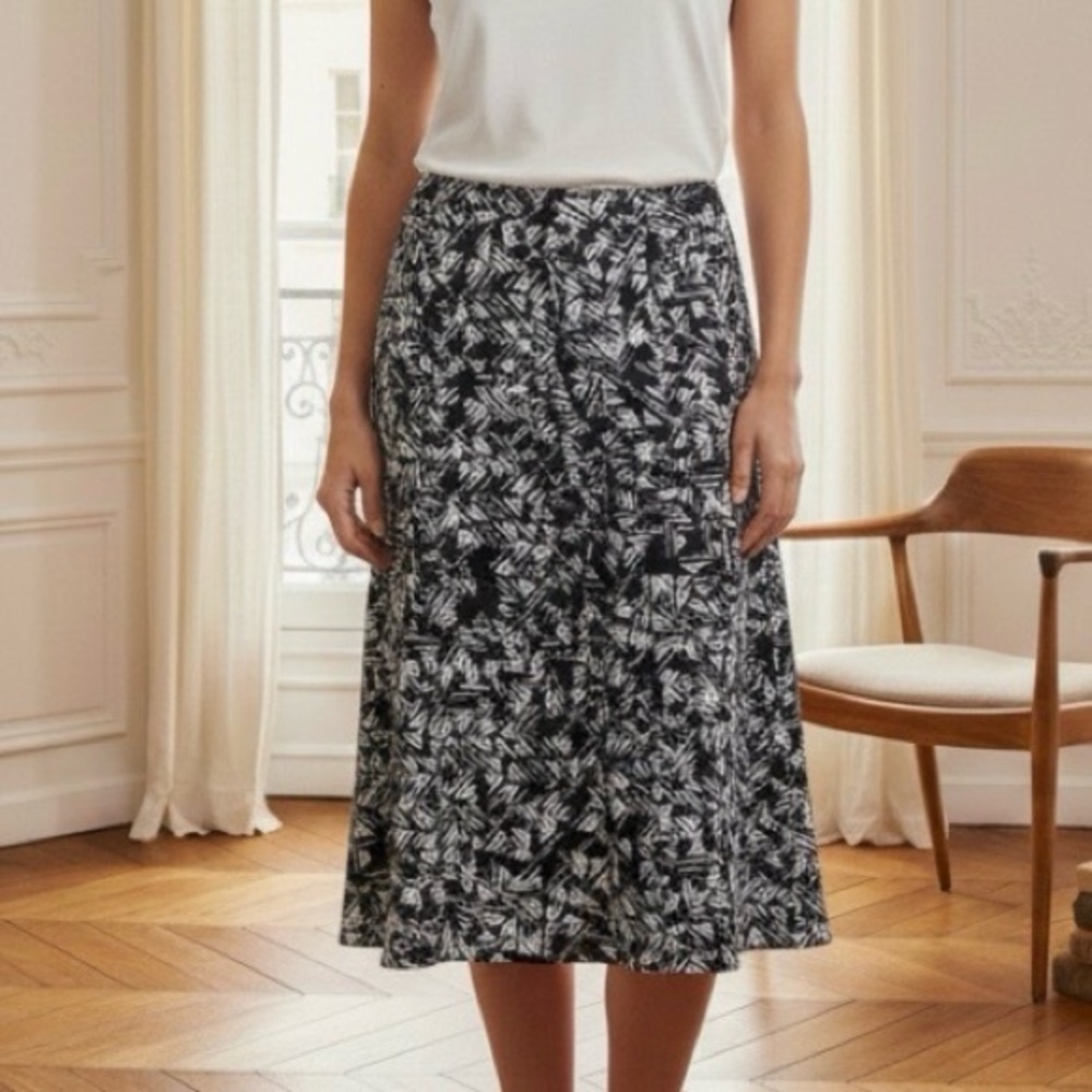 JM Collection Women's Midi Skirt Elegant Geometric Black and White Medium EUC